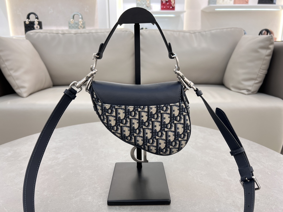 [TOP] Christian Dior Saddle Bag Oblique Printed + Calfskin 17x5x15cm - 2 Color