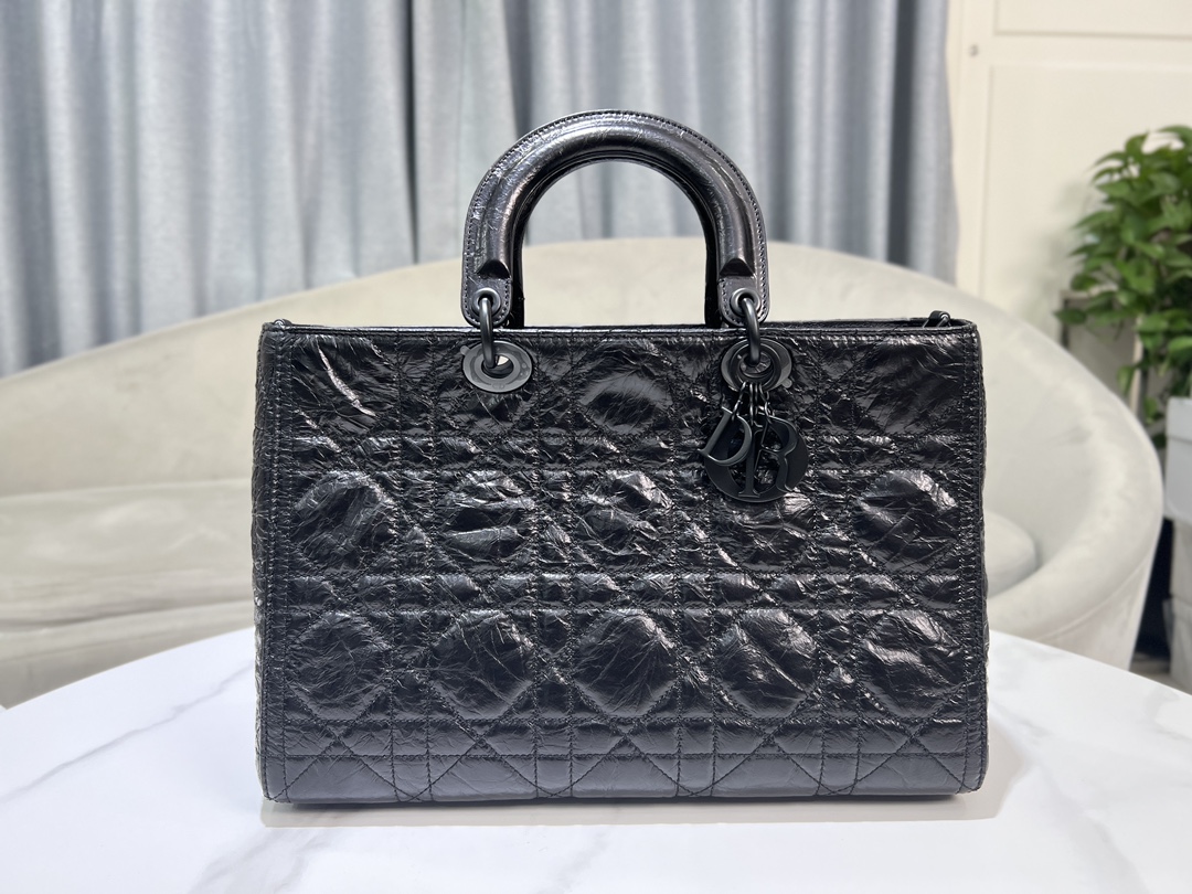 [TOP] Christian Dior Lady D-Sire Bag 26x15x8cm/30x20x13cm/35x23x15cm  - Black