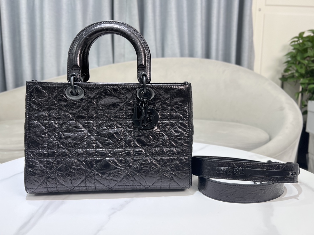 [TOP] Christian Dior Lady D-Sire Bag 26x15x8cm/30x20x13cm/35x23x15cm  - Black