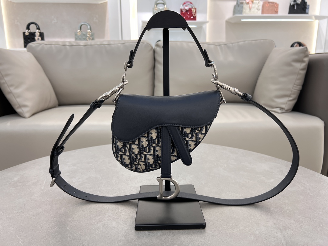 [TOP] Christian Dior Saddle Bag Oblique Printed + Calfskin 17x5x15cm - 2 Color