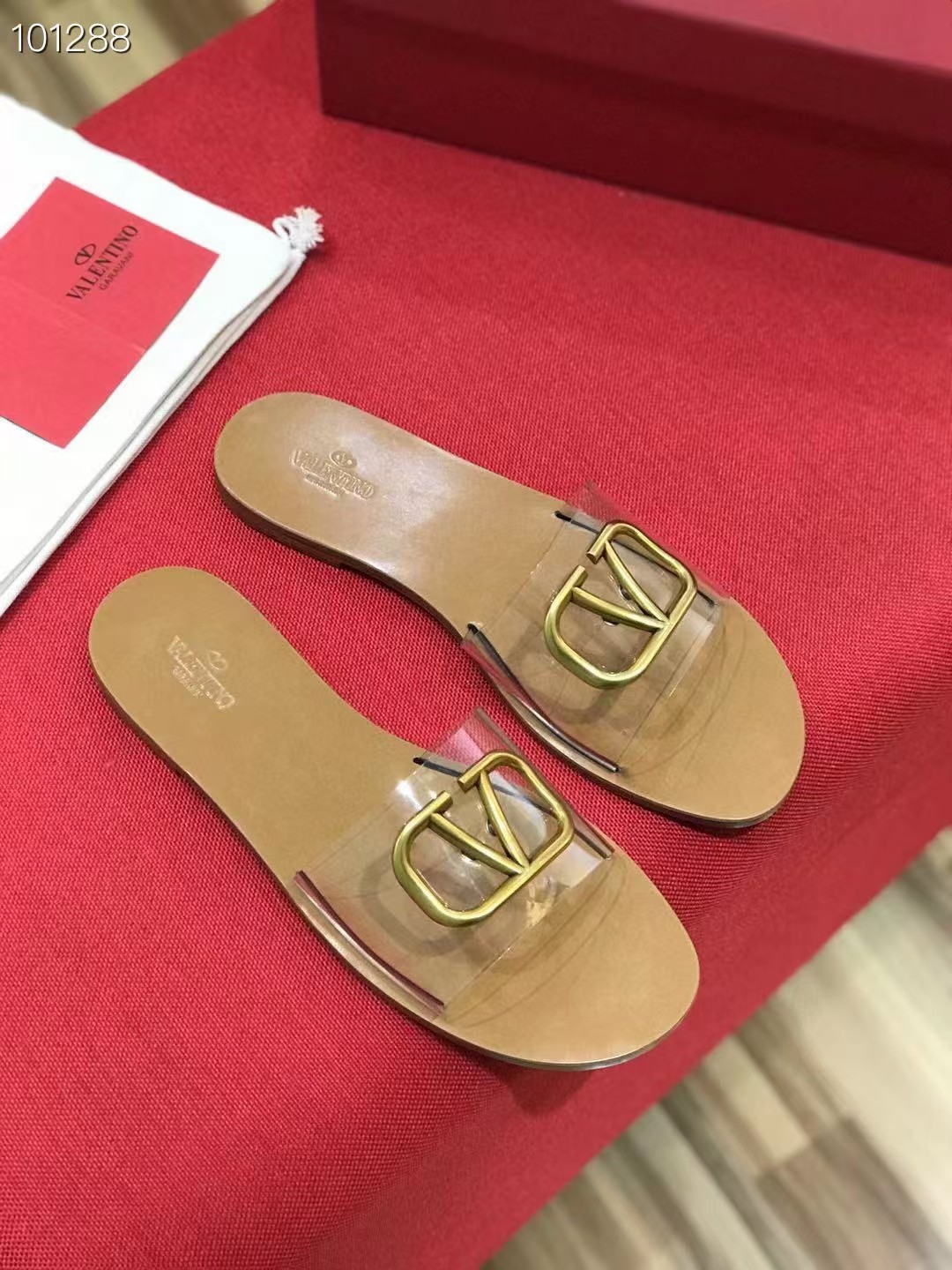 [TOP] VALENTINO Pvc Transparent Vlogo Flat Slides - Brown