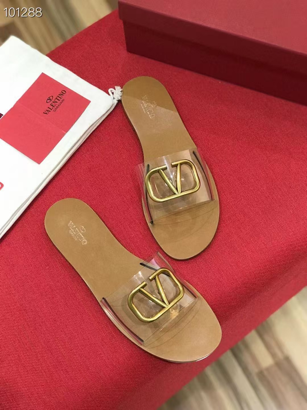 [TOP] VALENTINO Pvc Transparent Vlogo Flat Slides - Brown
