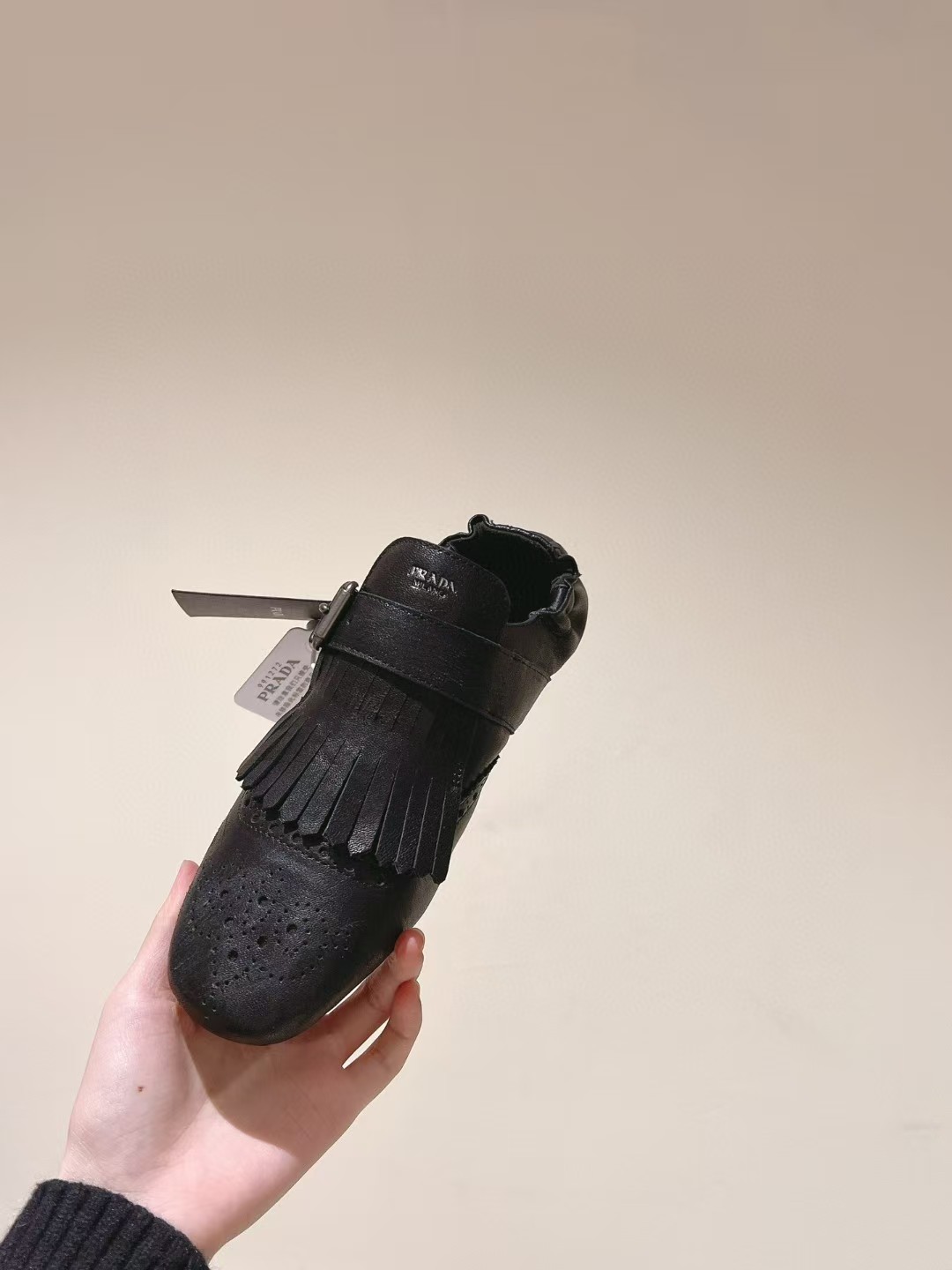 [TOP] PRADA Calf Leather Fringed Monk-Strap Shoes - Black