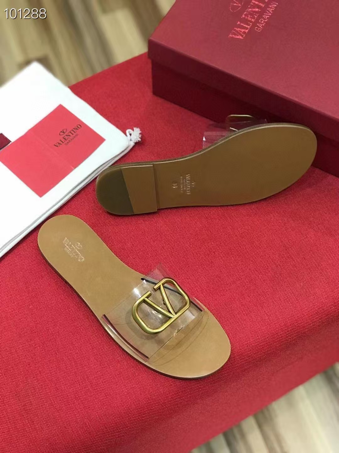 [TOP] VALENTINO Pvc Transparent Vlogo Flat Slides - Brown