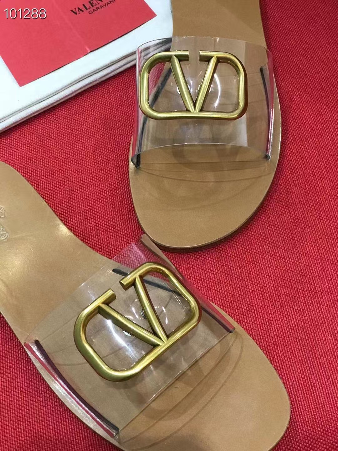 [TOP] VALENTINO Pvc Transparent Vlogo Flat Slides - Brown