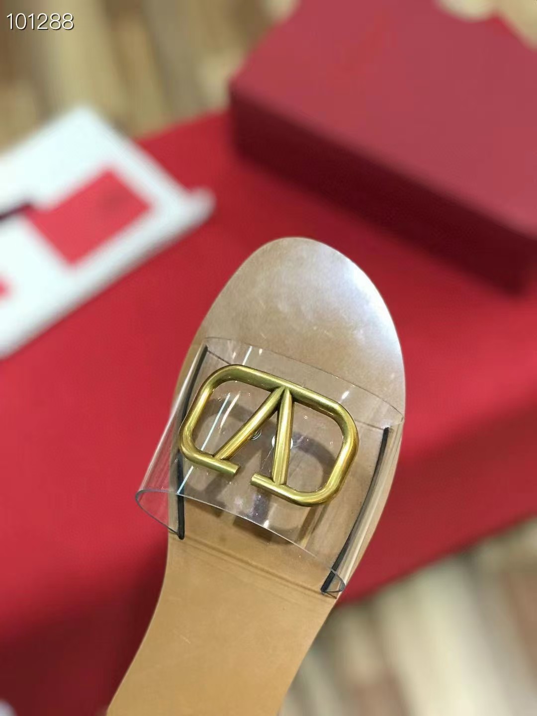 [TOP] VALENTINO Pvc Transparent Vlogo Flat Slides - Brown