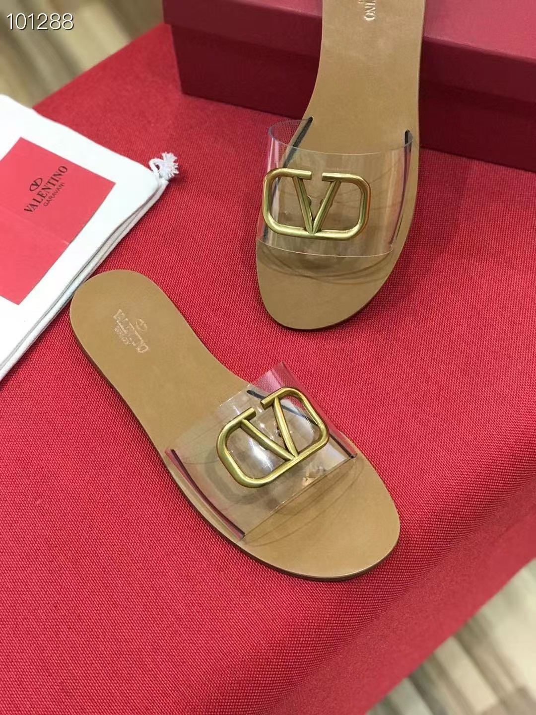 [TOP] VALENTINO Pvc Transparent Vlogo Flat Slides - Brown