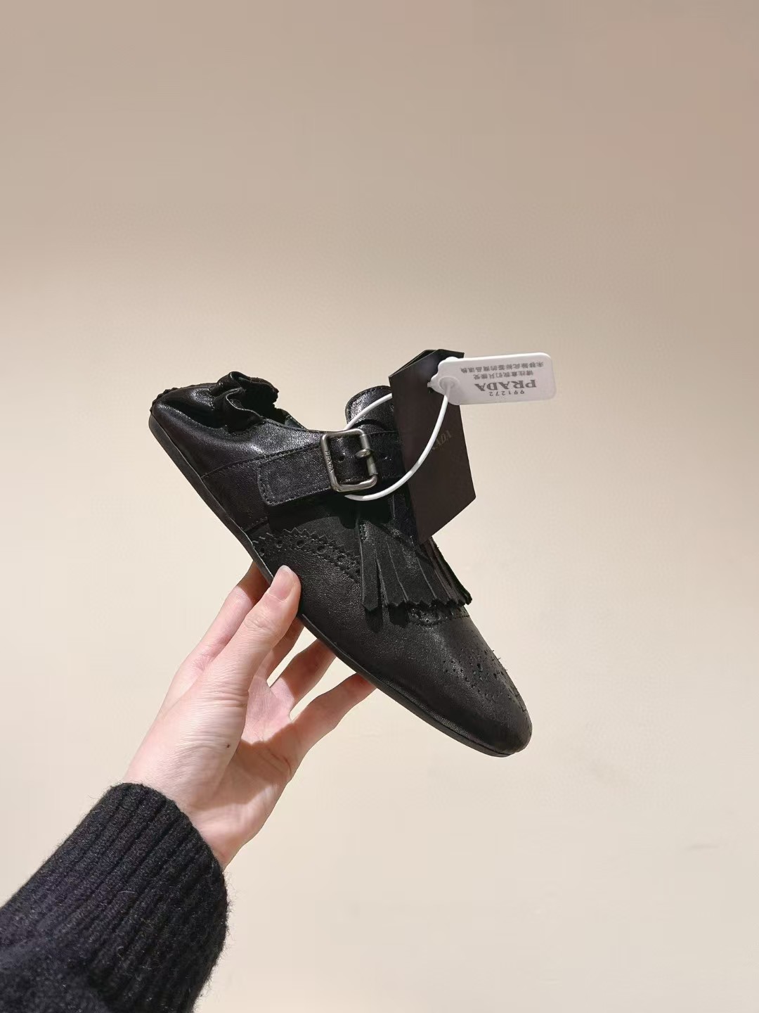 [TOP] PRADA Calf Leather Fringed Monk-Strap Shoes - Black