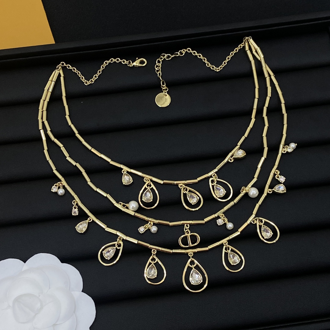 [TOP] Christian Dior Pearl Necklace - Gold