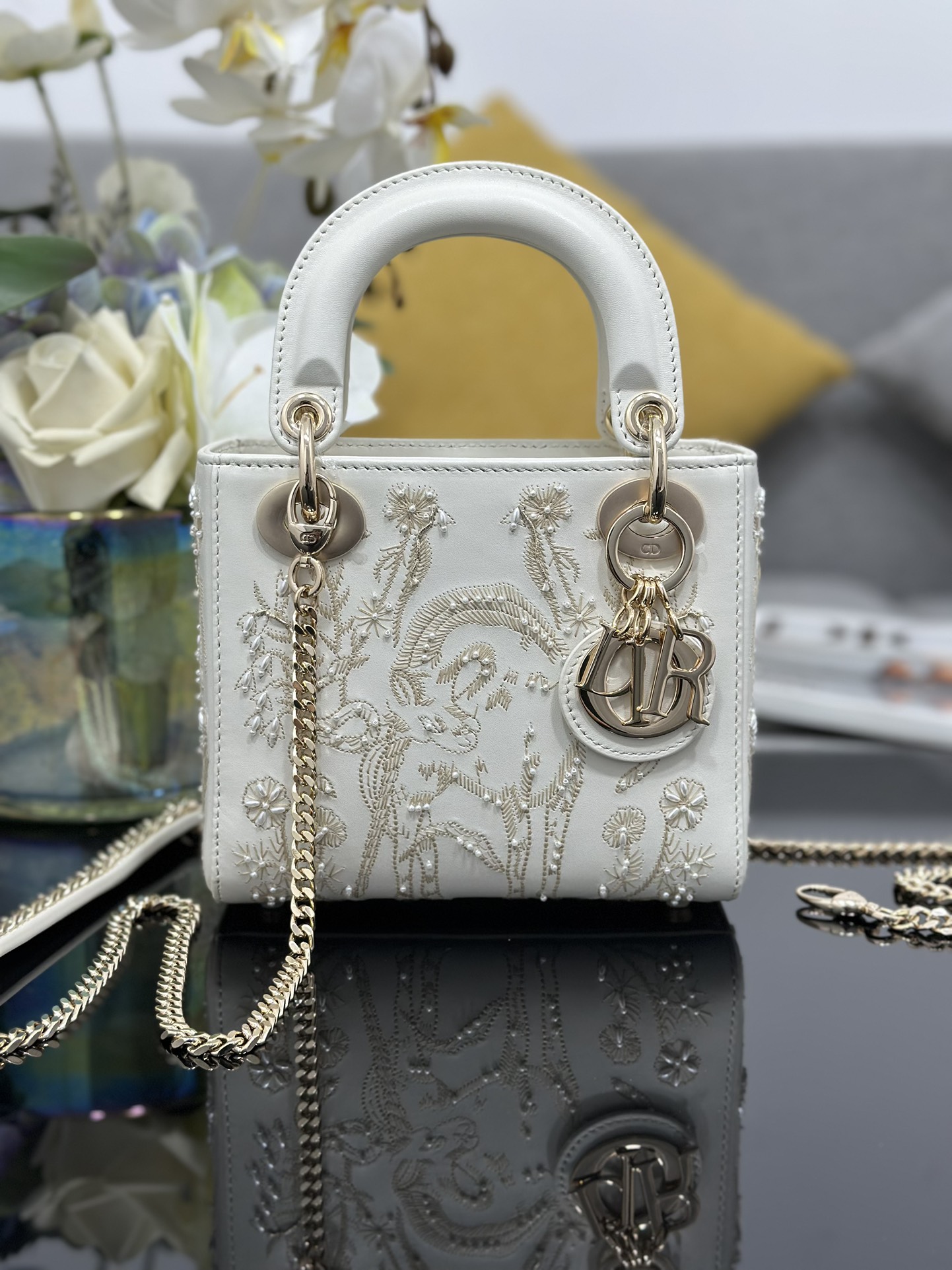 [TOP] Christian Dior Pearl Lady Christian Dior Bags 17x15x7cm/20x16.5x8cm - White