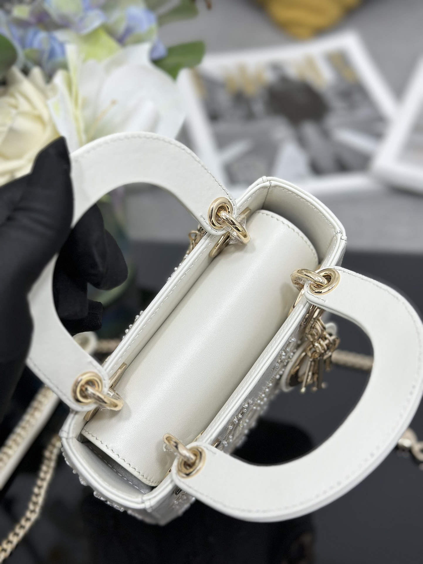 [TOP] Christian Dior Pearl Lady Christian Dior Bags 17x15x7cm/20x16.5x8cm - White