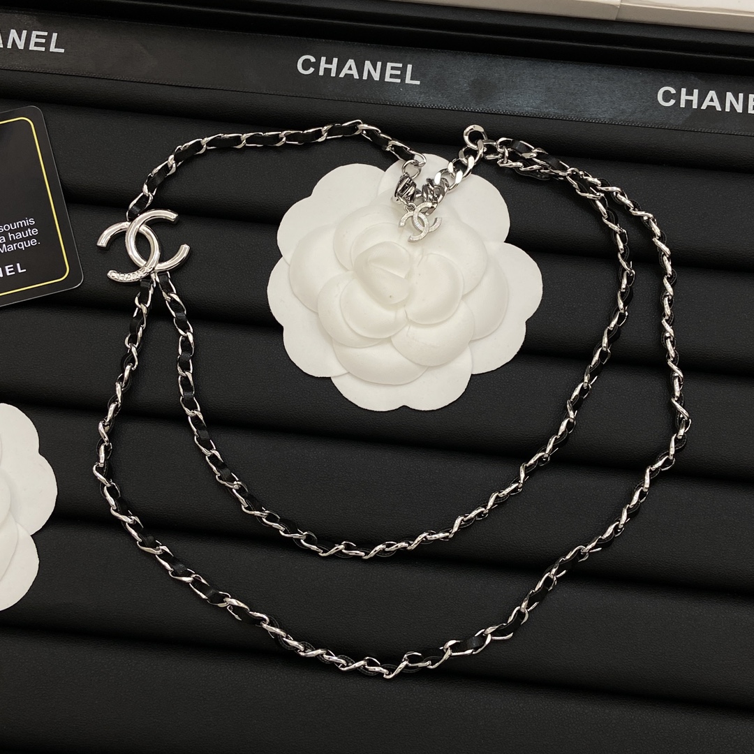 [TOP] CHANEL CC Necklace - Silver/Black