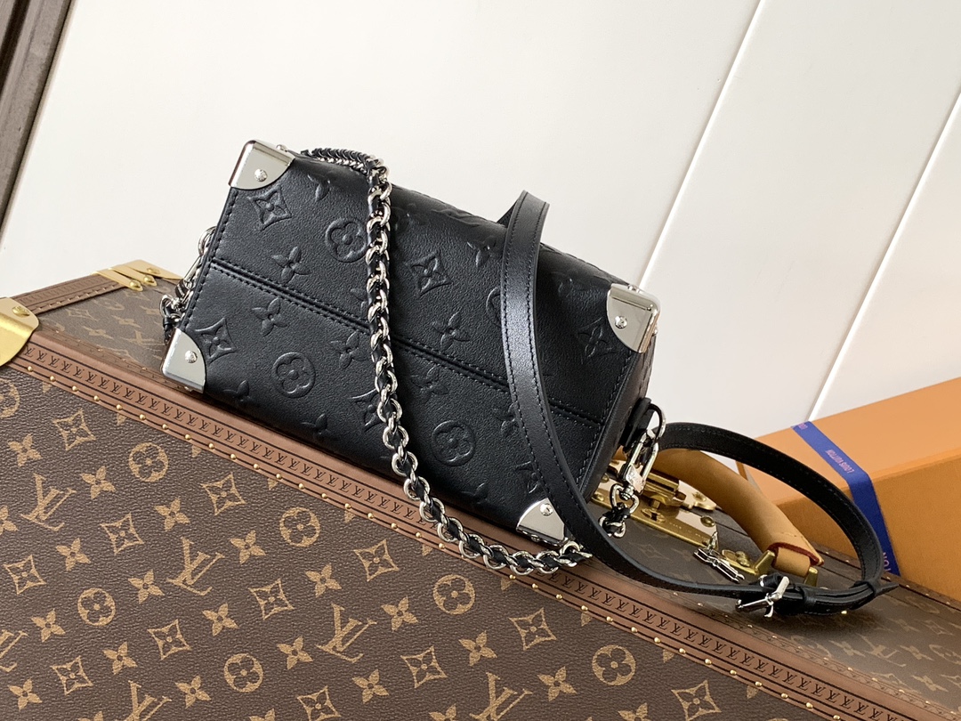 [TOP] Louis Vuitton LV Monogram Bold Speedy 20 Trunk Handbag 20.5x13.5x11cm  - Black