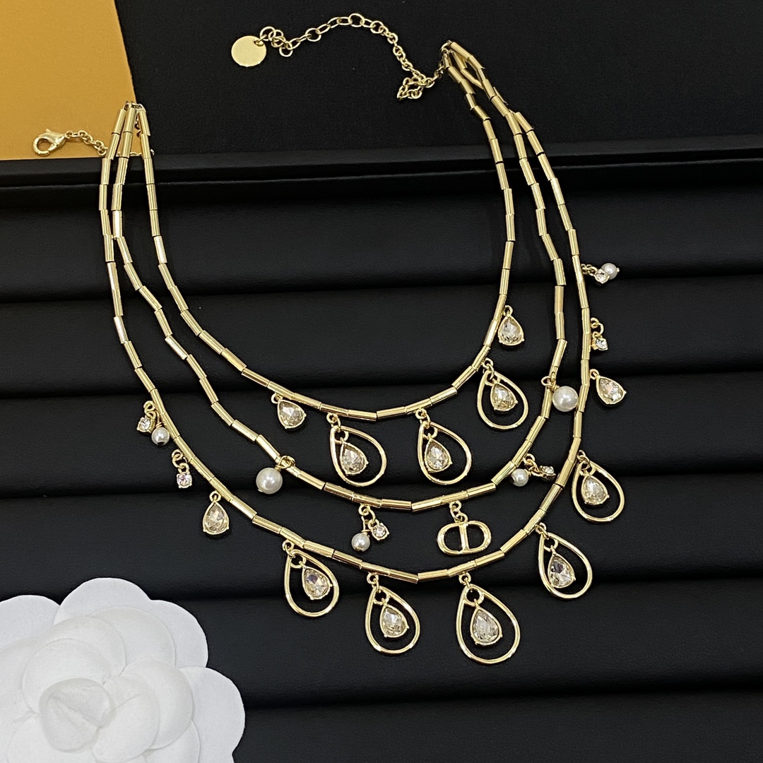 [TOP] Christian Dior Pearl Necklace - Gold