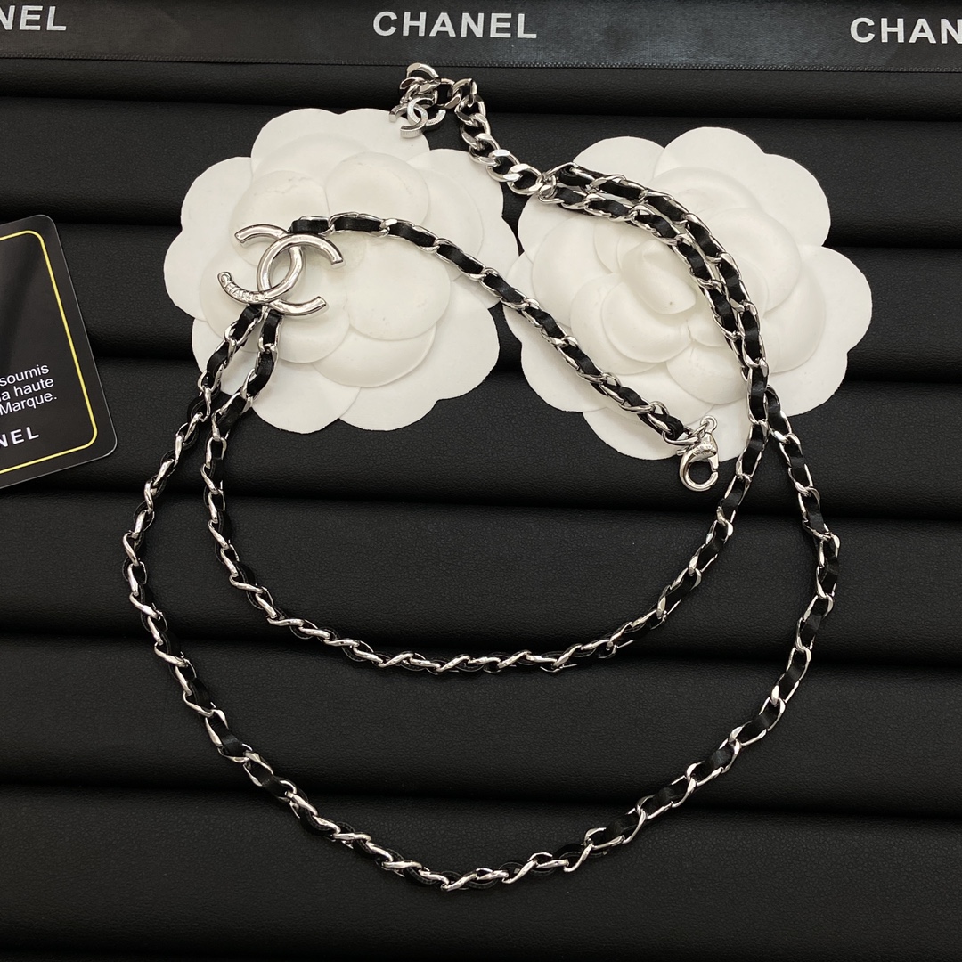 [TOP] CHANEL CC Necklace - Silver/Black