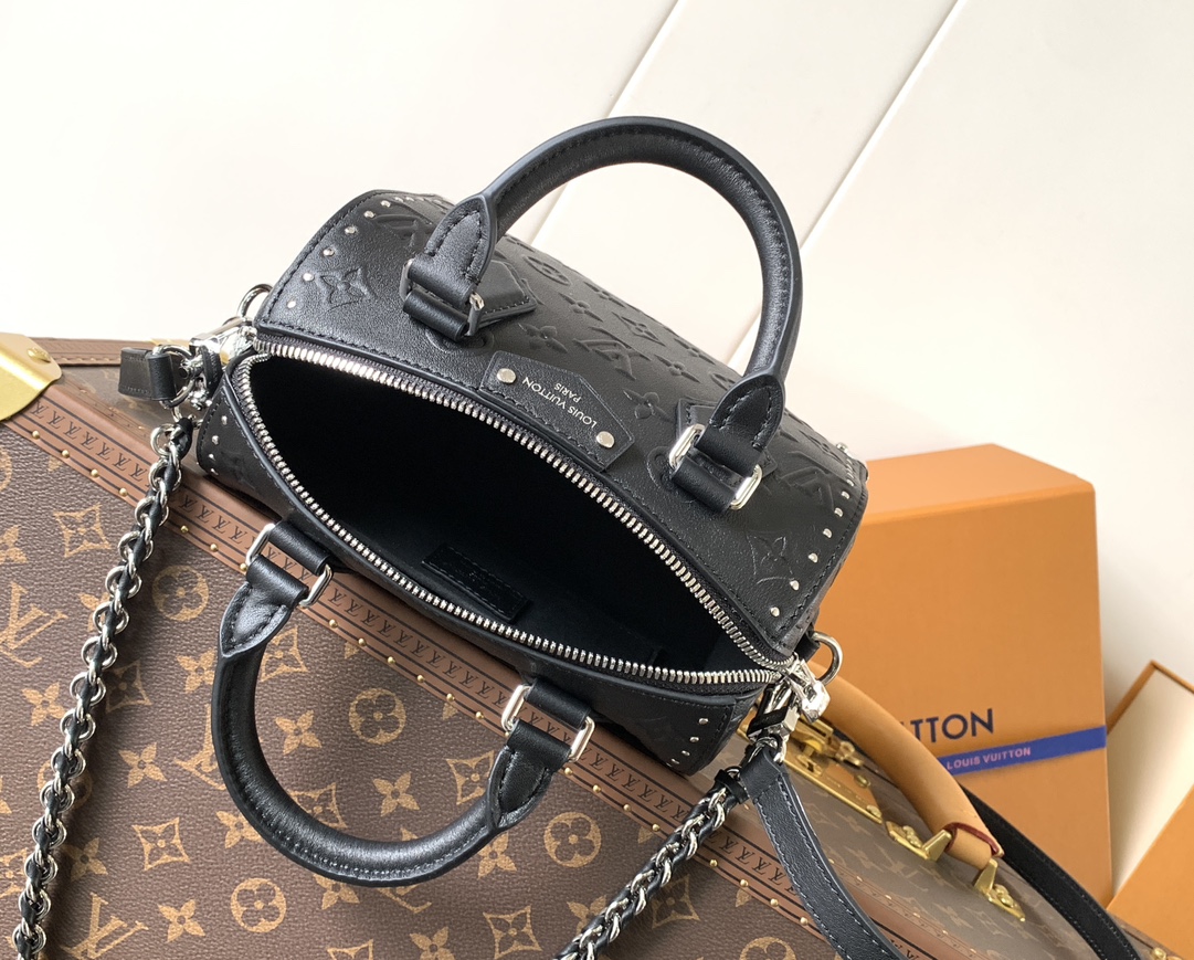 [TOP] Louis Vuitton LV Monogram Bold Speedy 20 Trunk Handbag 20.5x13.5x11cm  - Black