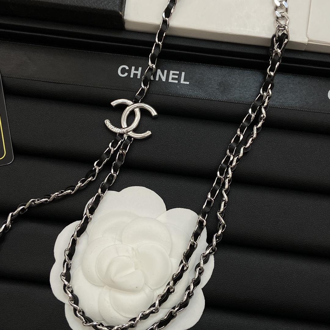 [TOP] CHANEL CC Necklace - Silver/Black