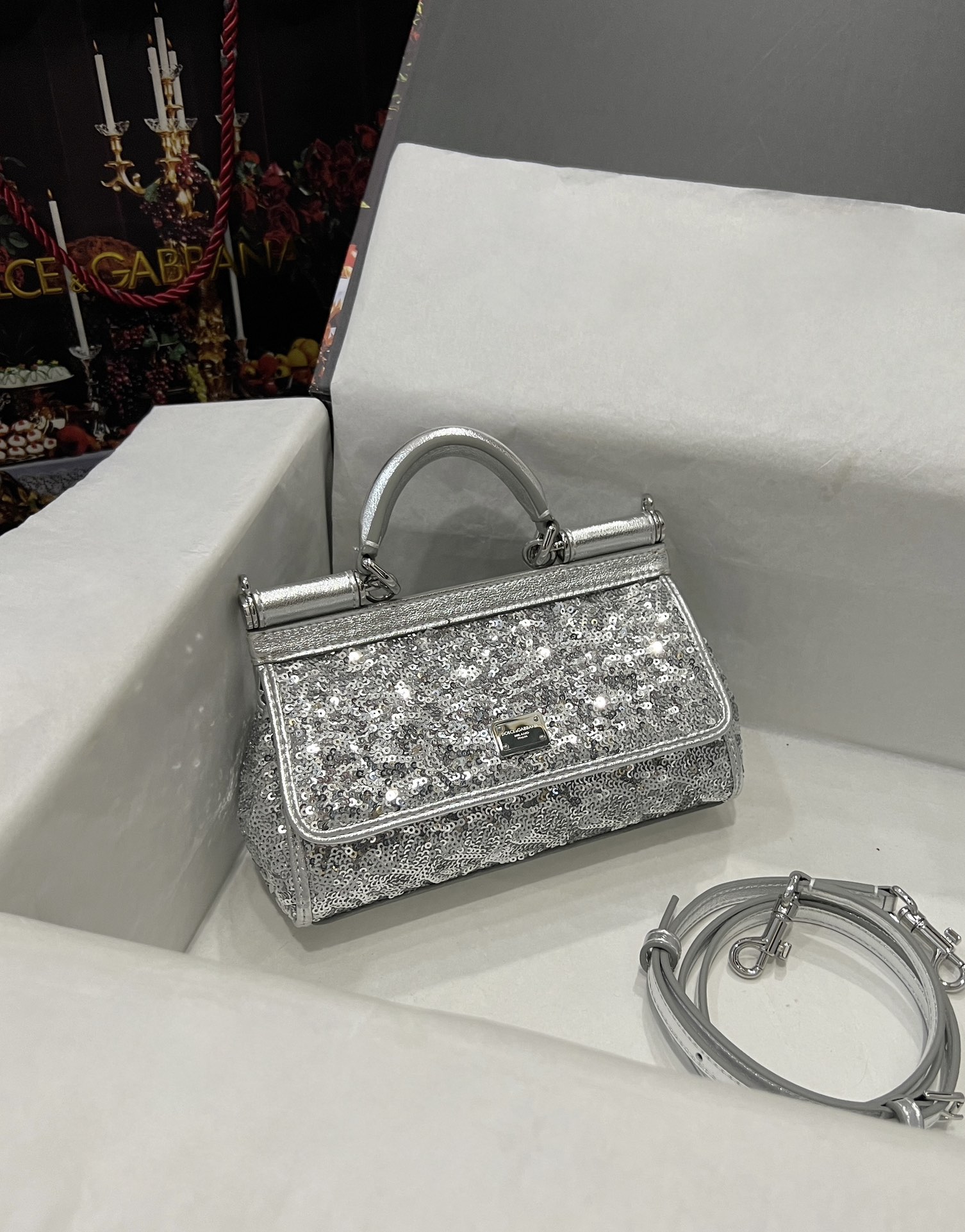 [TOP] Dolce & Gabbana D&G Sequin Sicily Bags 18x11x6cm/20x16x8cm - 3 Colors