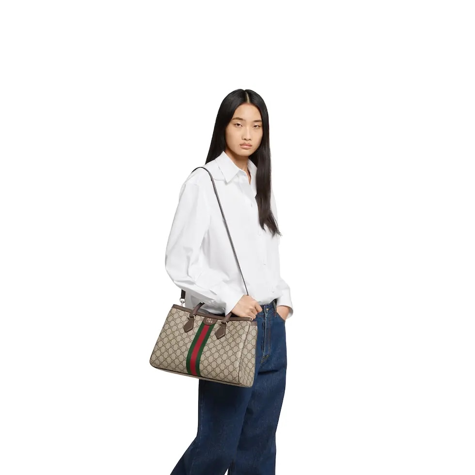 [TOP] GUCCI Ophidia  Monogram Tote Bag 33.5 x 25 x 14 cm/25.5 x 18 x 10.5 cm - Brown