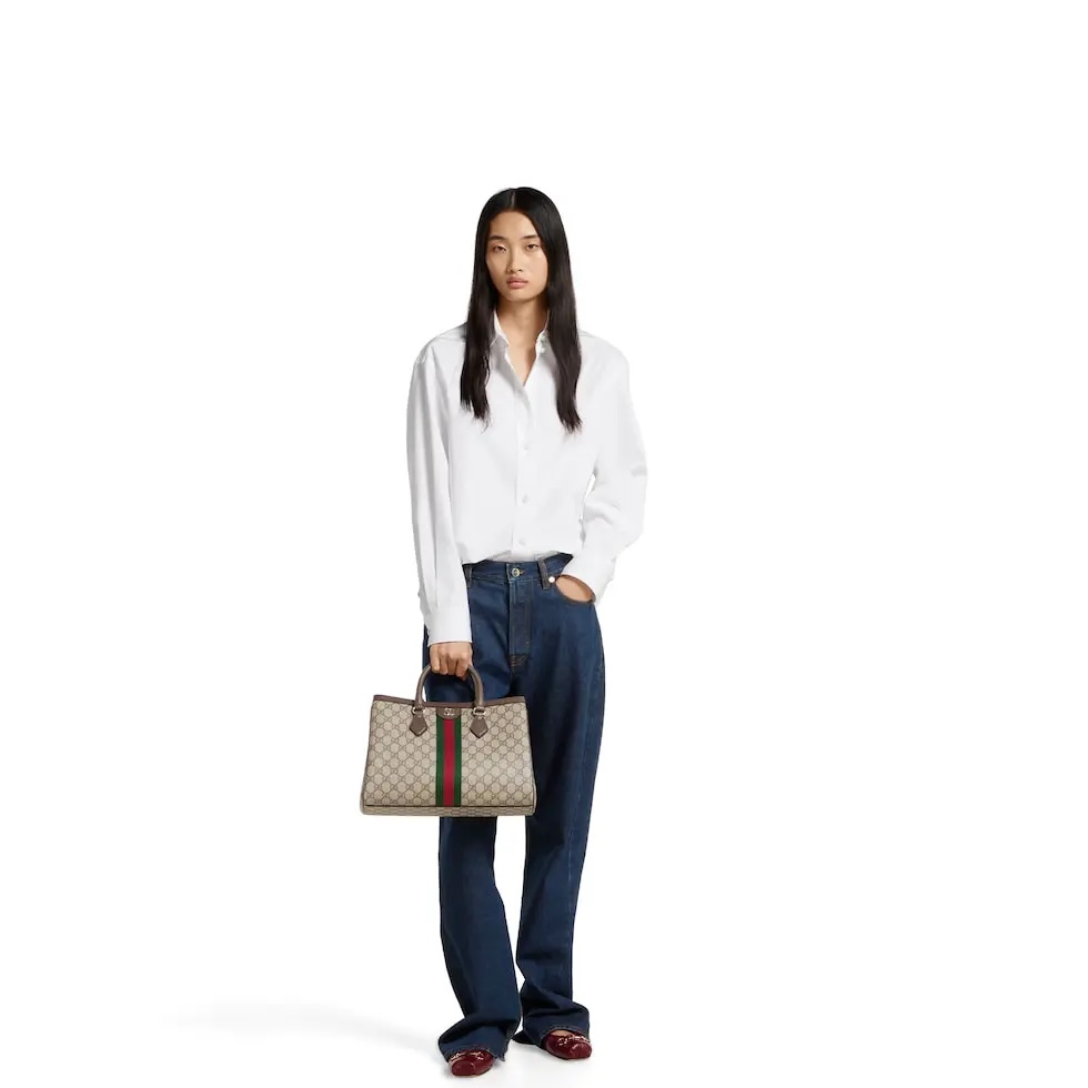 [TOP] GUCCI Ophidia  Monogram Tote Bag 33.5 x 25 x 14 cm/25.5 x 18 x 10.5 cm - Brown