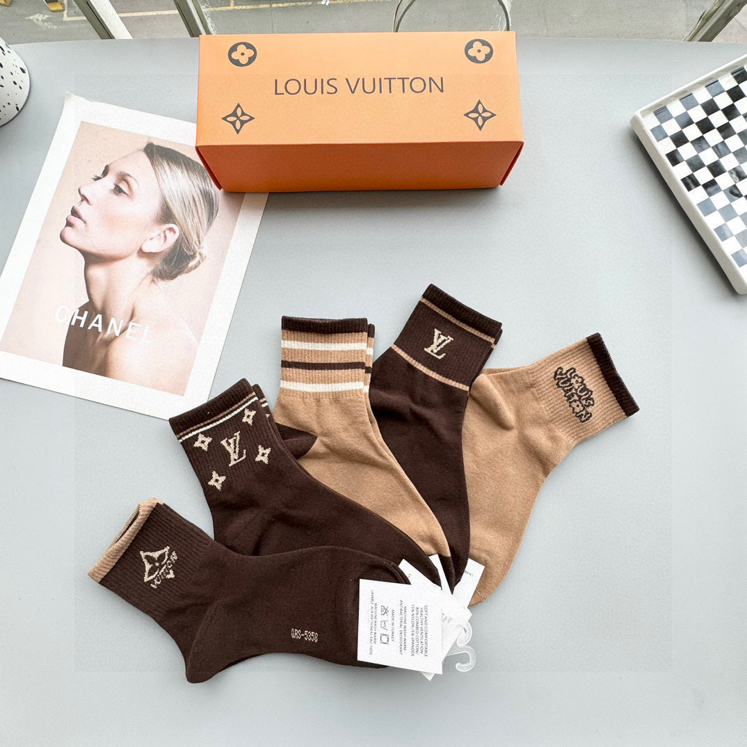 [TOP] Louis Vuitton LV Socks - 5 Pieces as a Set