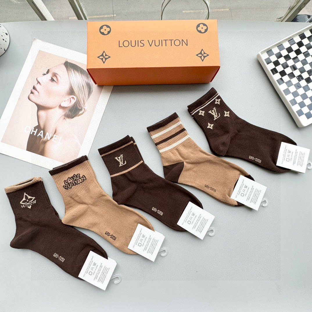 [TOP] Louis Vuitton LV Socks - 5 Pieces as a Set