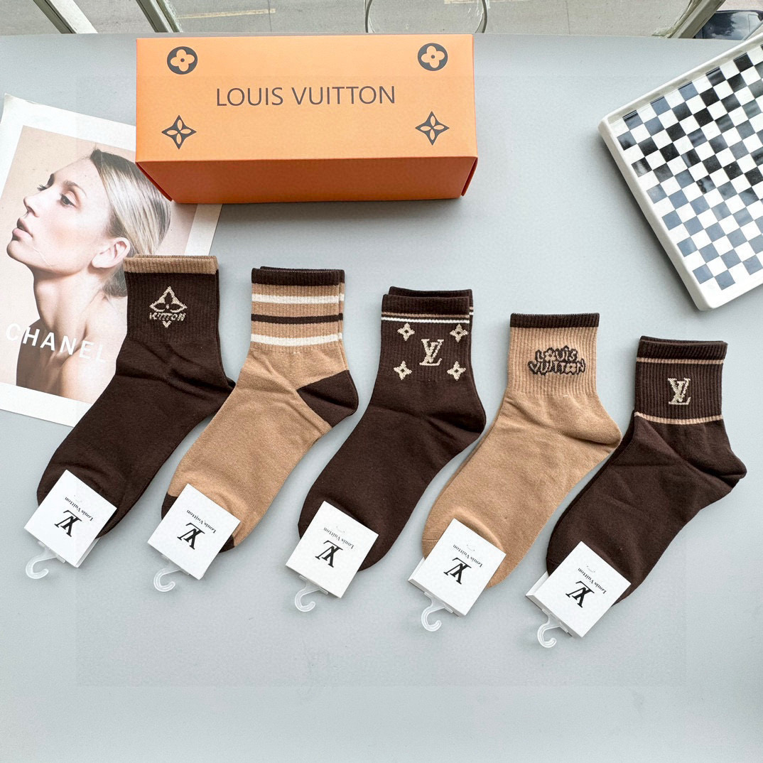 [TOP] Louis Vuitton LV Socks - 5 Pieces as a Set