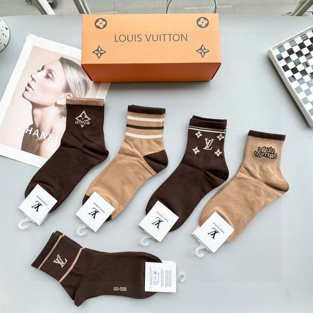 [TOP] Louis Vuitton LV Socks - 5 Pieces as a Set