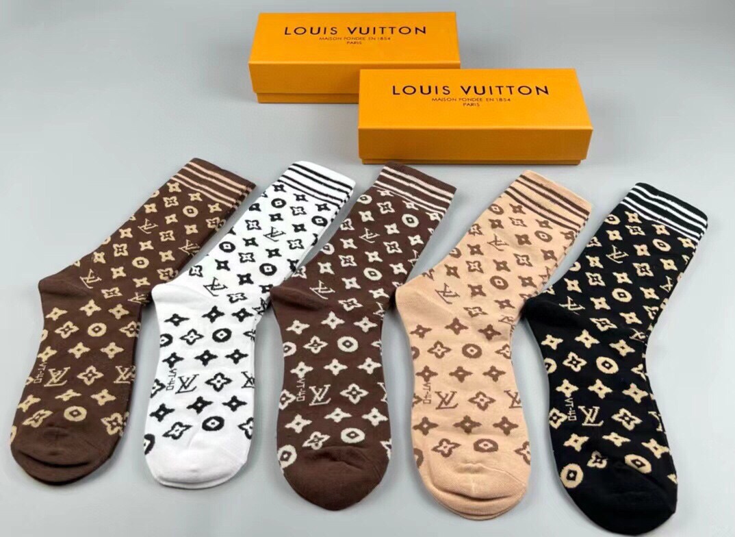 [TOP] Louis Vuitton LV Socks - 5 Pieces as a Set