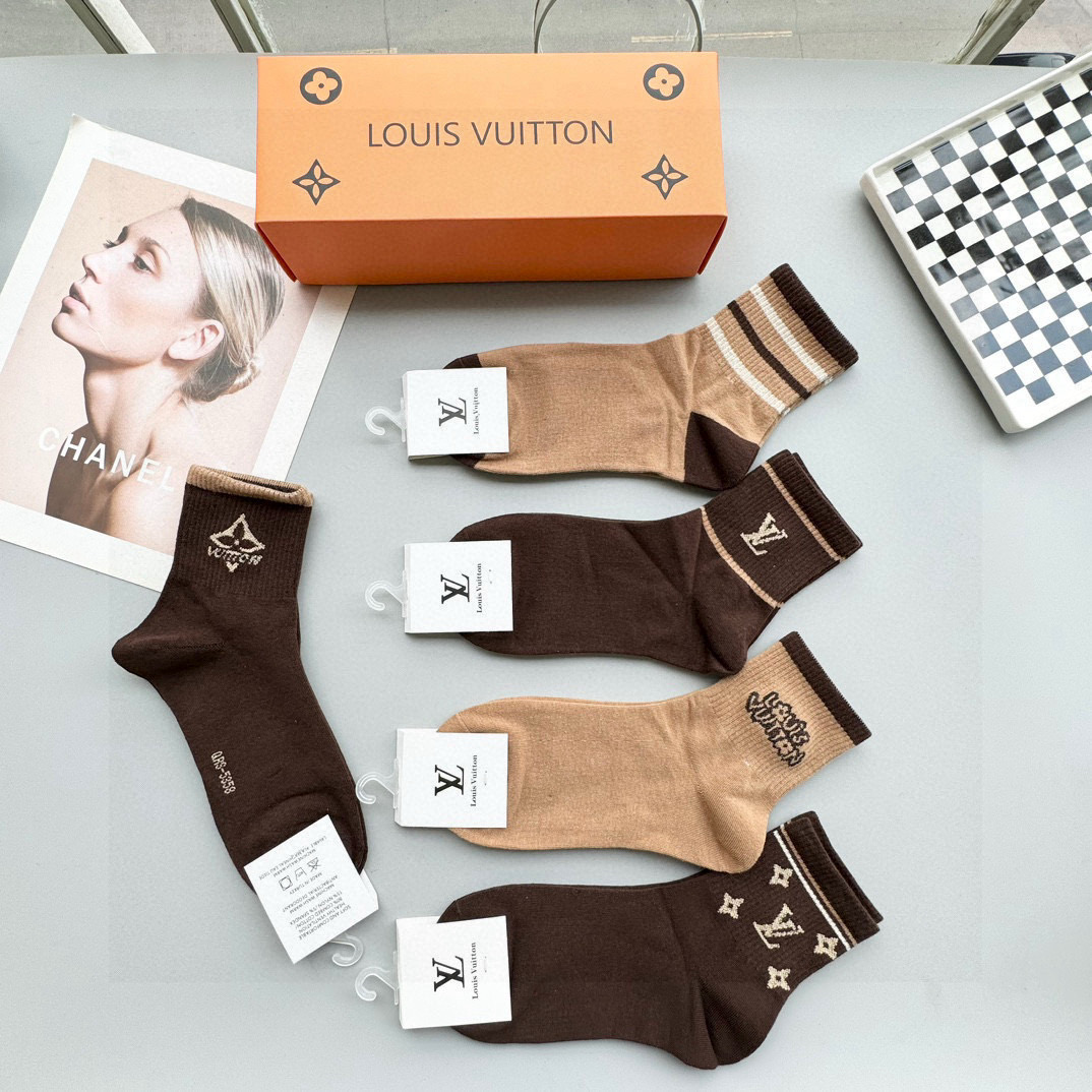 [TOP] Louis Vuitton LV Socks - 5 Pieces as a Set