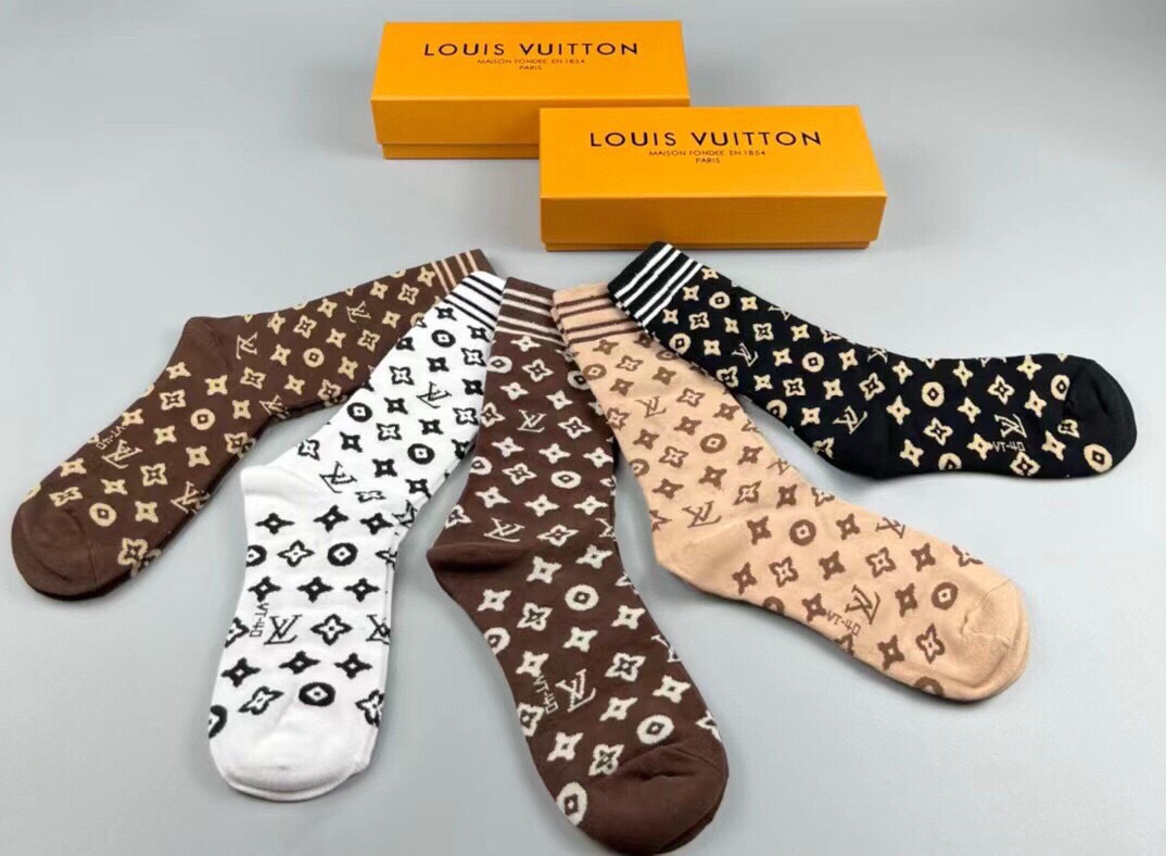 [TOP] Louis Vuitton LV Socks - 5 Pieces as a Set