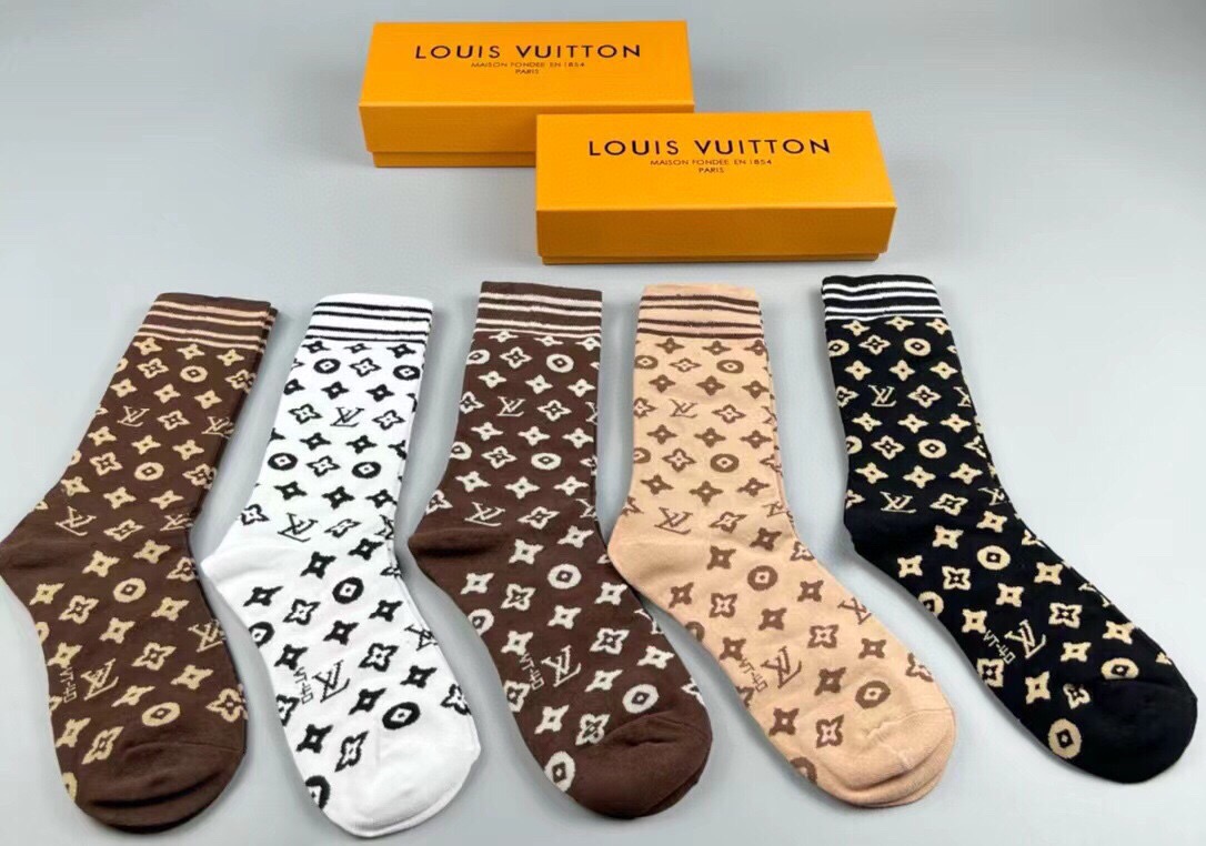 [TOP] Louis Vuitton LV Socks - 5 Pieces as a Set