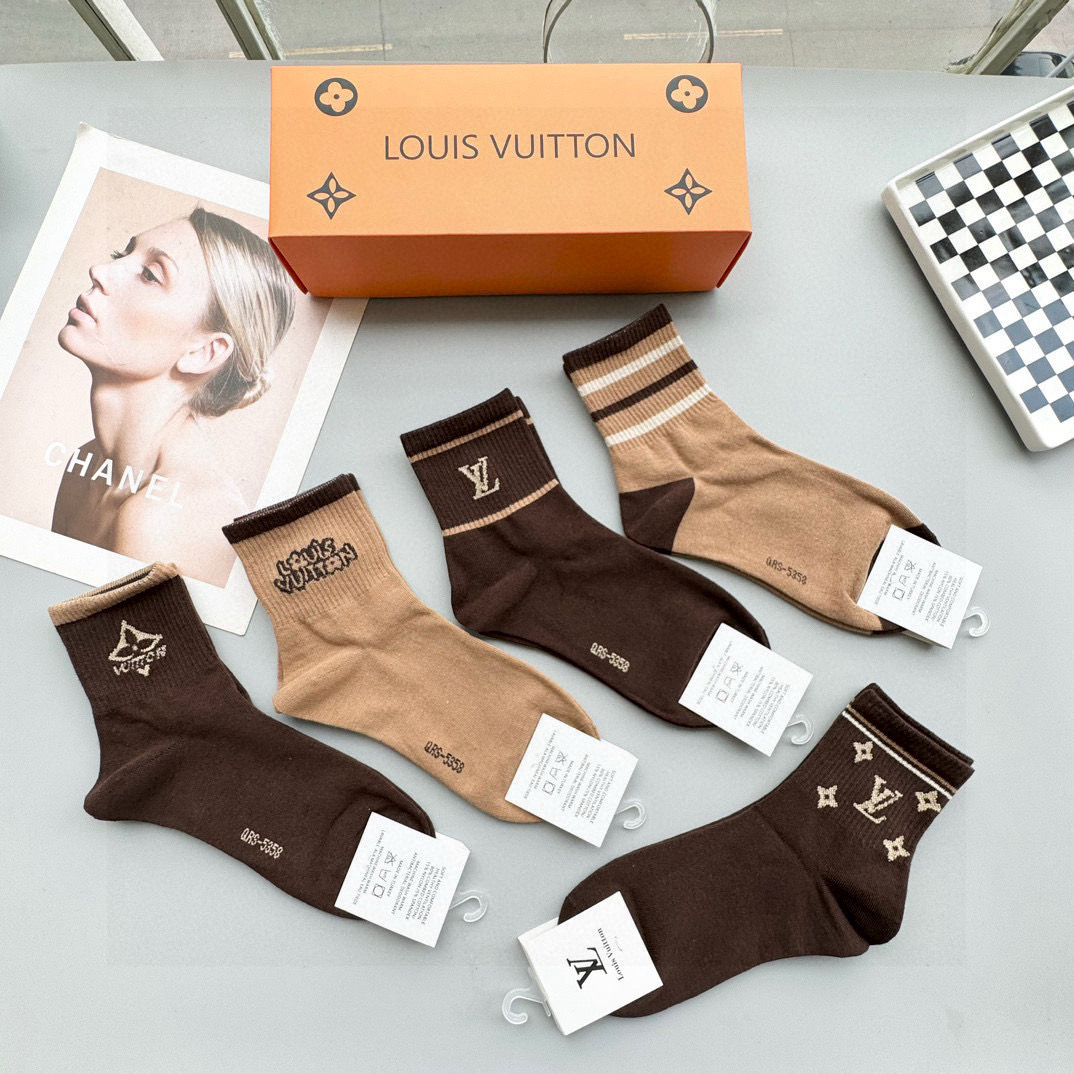 [TOP] Louis Vuitton LV Socks - 5 Pieces as a Set