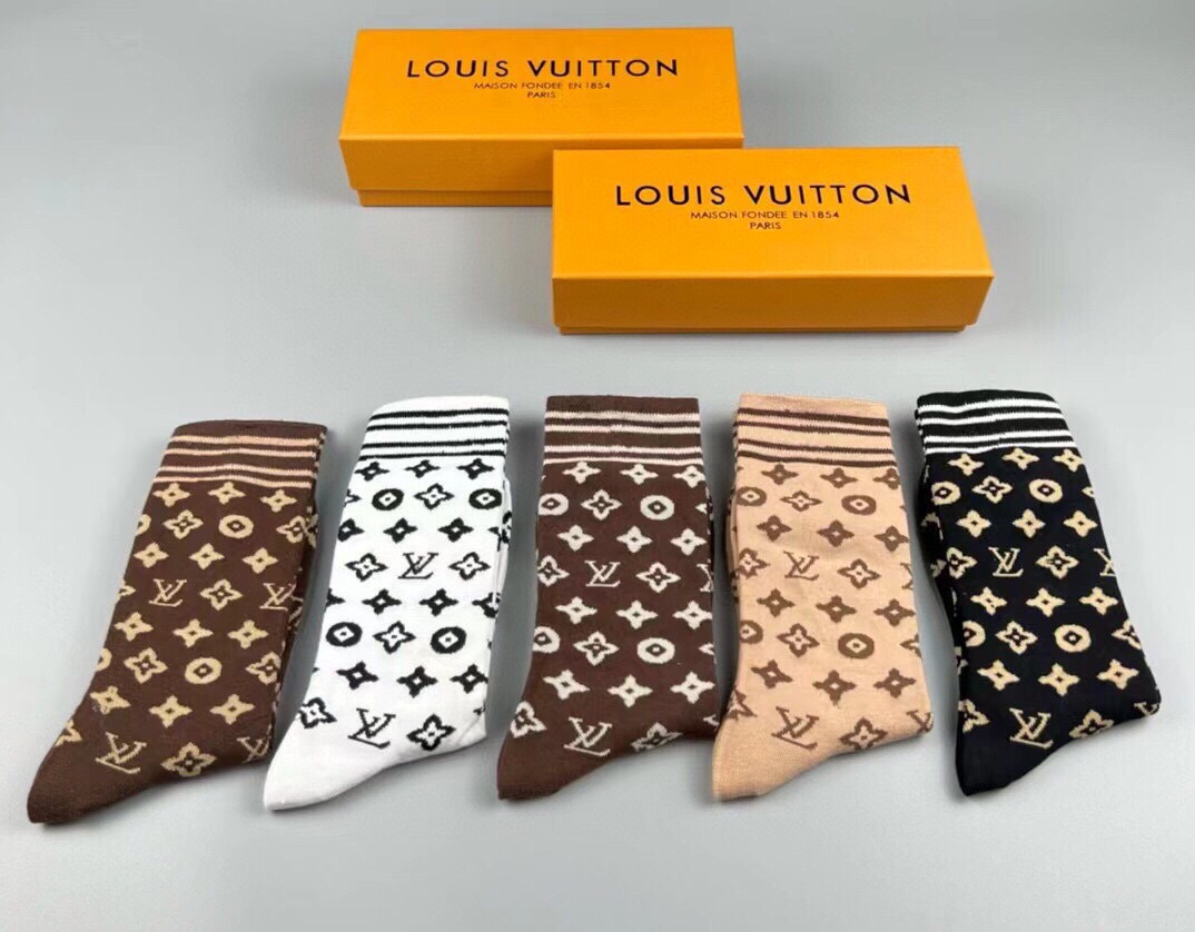 [TOP] Louis Vuitton LV Socks - 5 Pieces as a Set