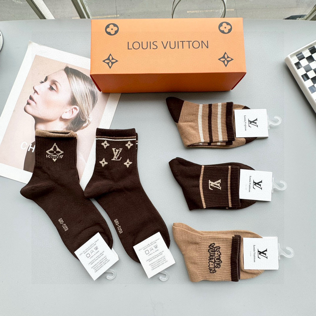[TOP] Louis Vuitton LV Socks - 5 Pieces as a Set