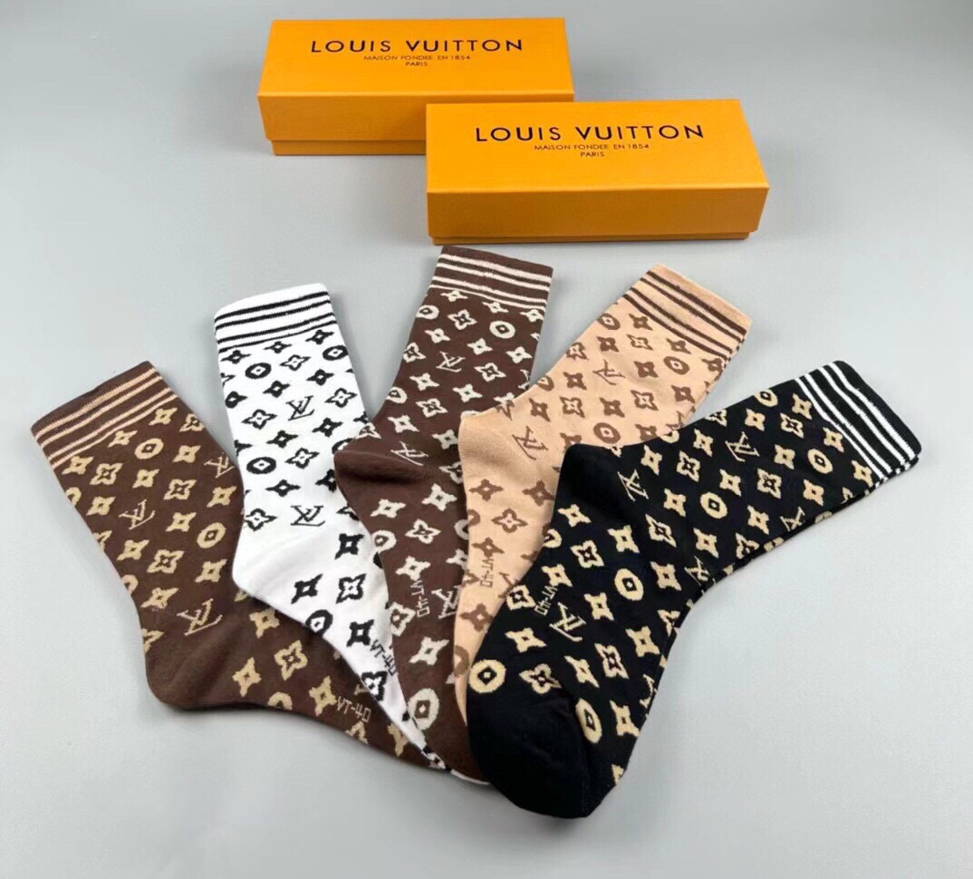 [TOP] Louis Vuitton LV Socks - 5 Pieces as a Set