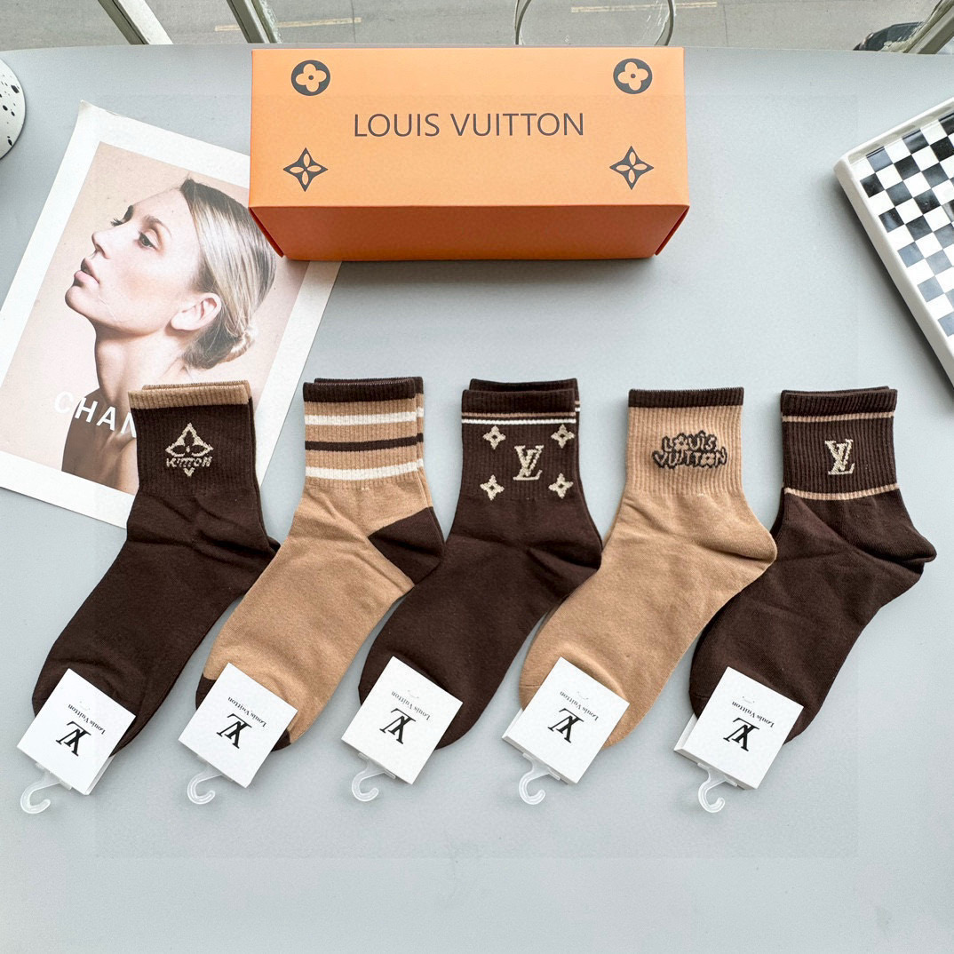 [TOP] Louis Vuitton LV Socks - 5 Pieces as a Set