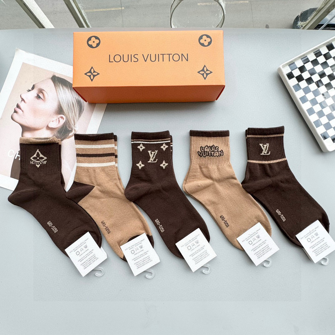 [TOP] Louis Vuitton LV Socks - 5 Pieces as a Set