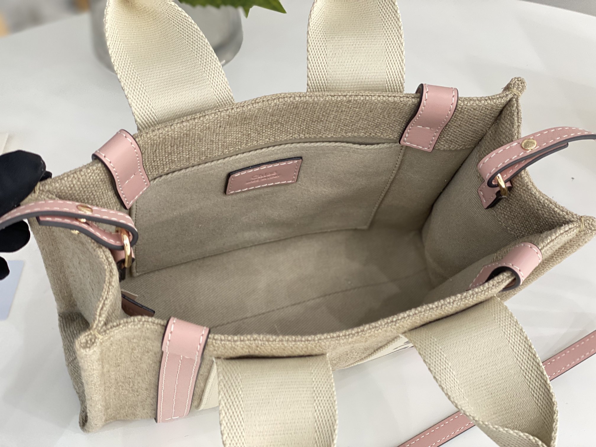 [TOP] Chloe Woody Tote Bag 26.5*20*8cm- Beige*Pink