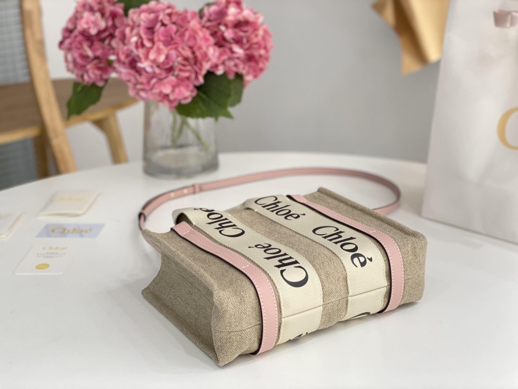[TOP] Chloe Woody Tote Bag 26.5*20*8cm- Beige*Pink