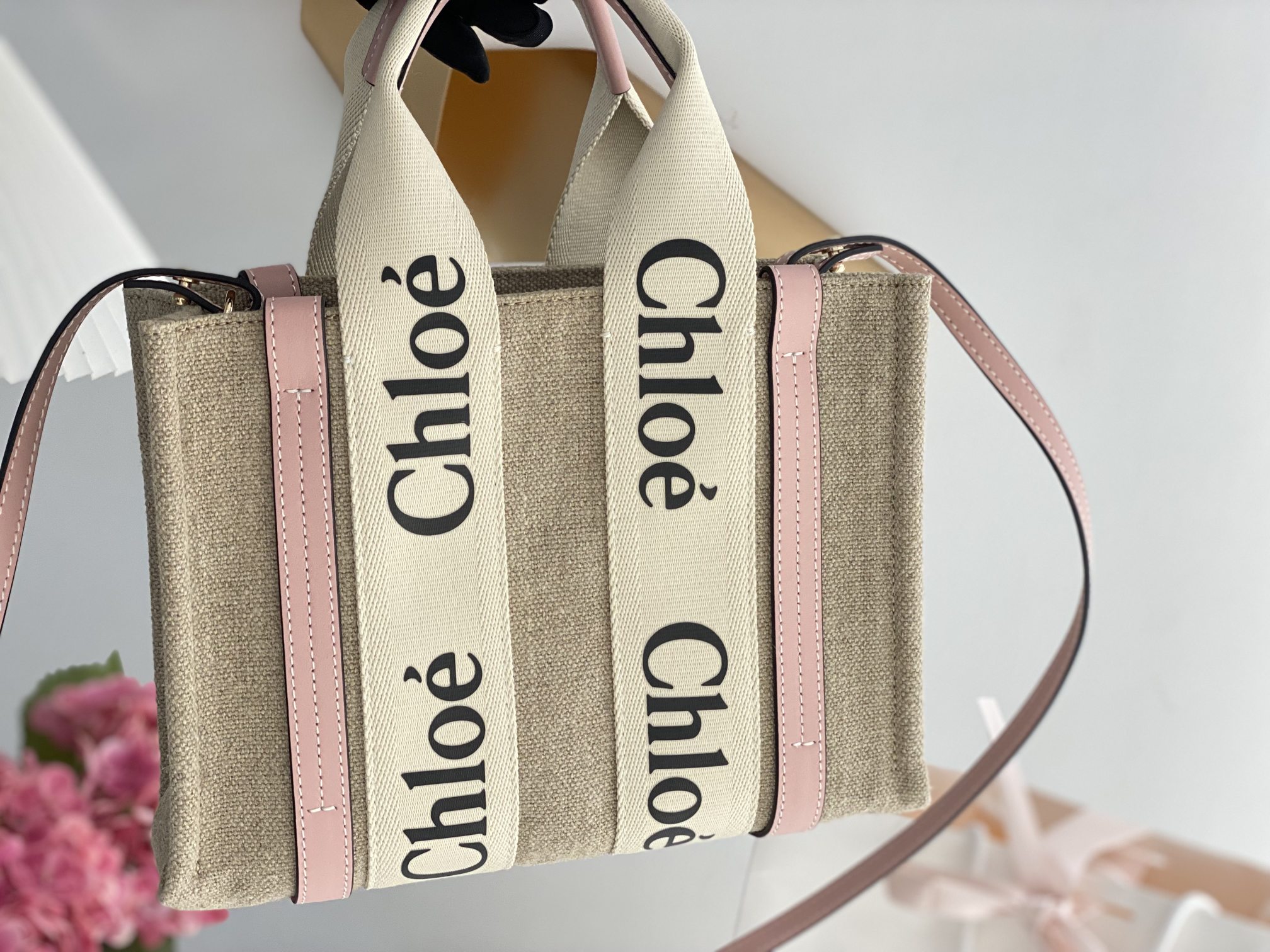[TOP] Chloe Woody Tote Bag 26.5*20*8cm- Beige*Pink