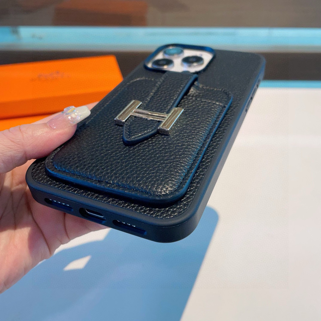 [TOP] HERMES iPhone Phone Case - Black