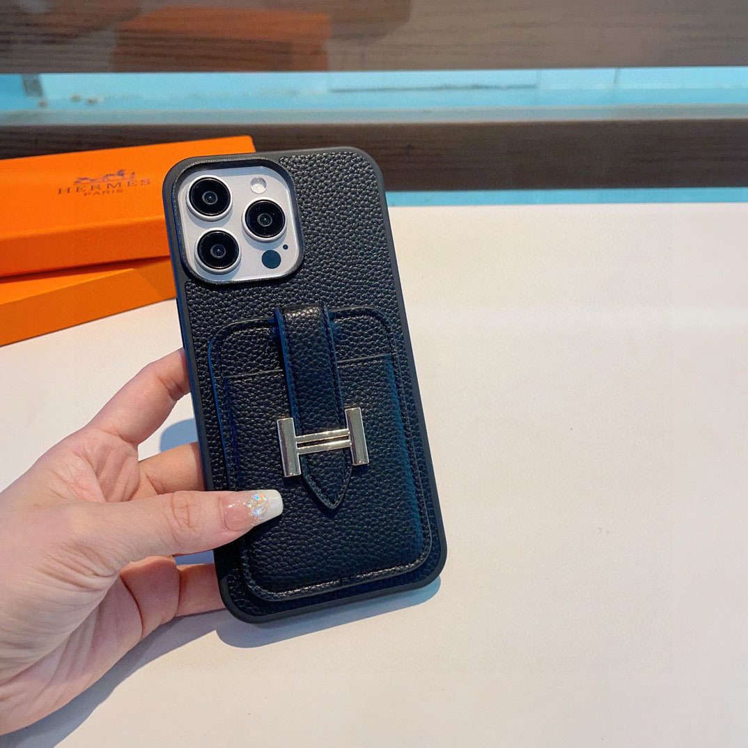 [TOP] HERMES iPhone Phone Case - Black