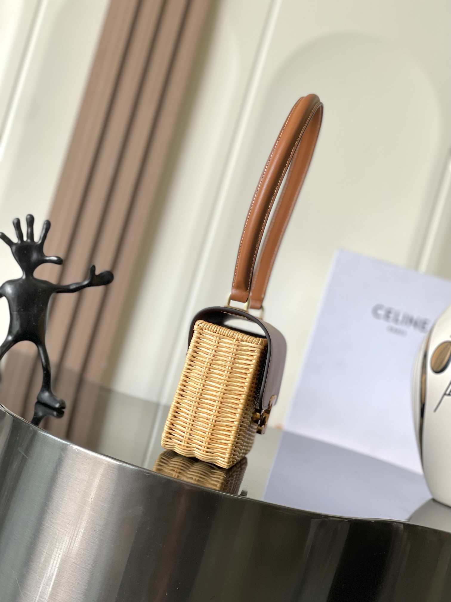 [TOP] CELINE Garance Woven Rattan Bag 18.5x13x6cm - Brown