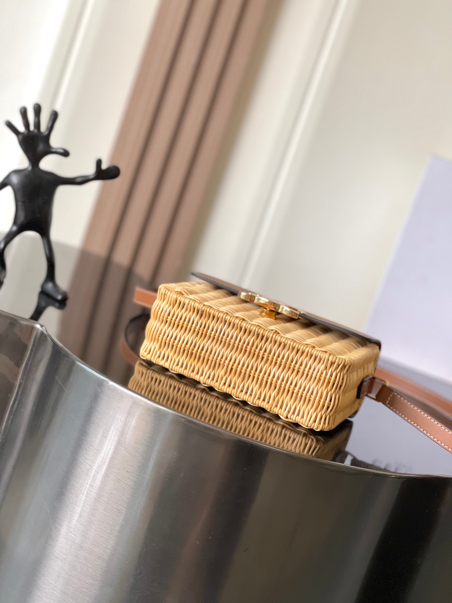 [TOP] CELINE Triomphe Bag Woven Rattan / Calfskin 18.5x13x6cm - Brown