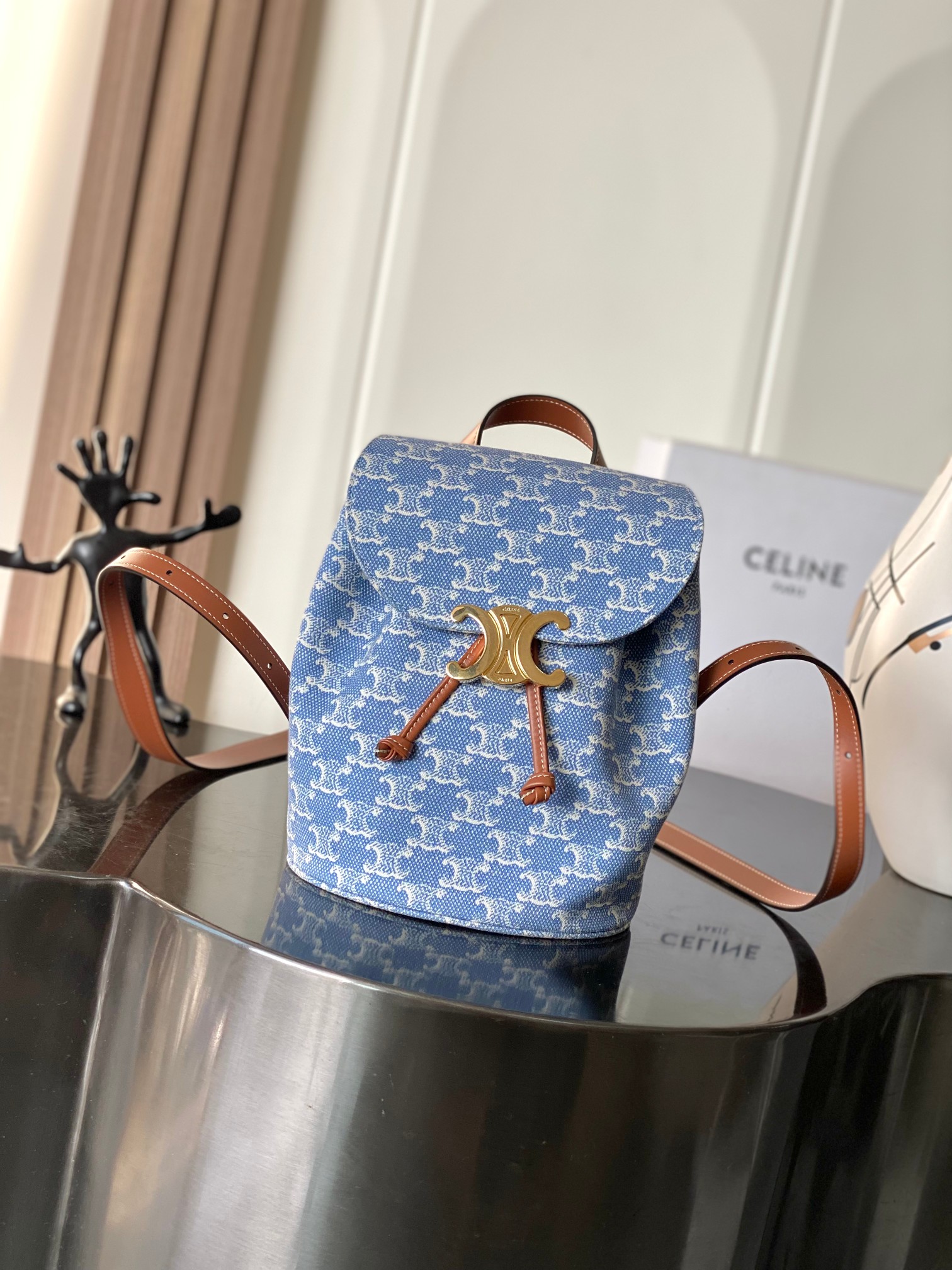 [TOP] CELINE Bonnie Printed Backpack 25x18x13 cm - Blue