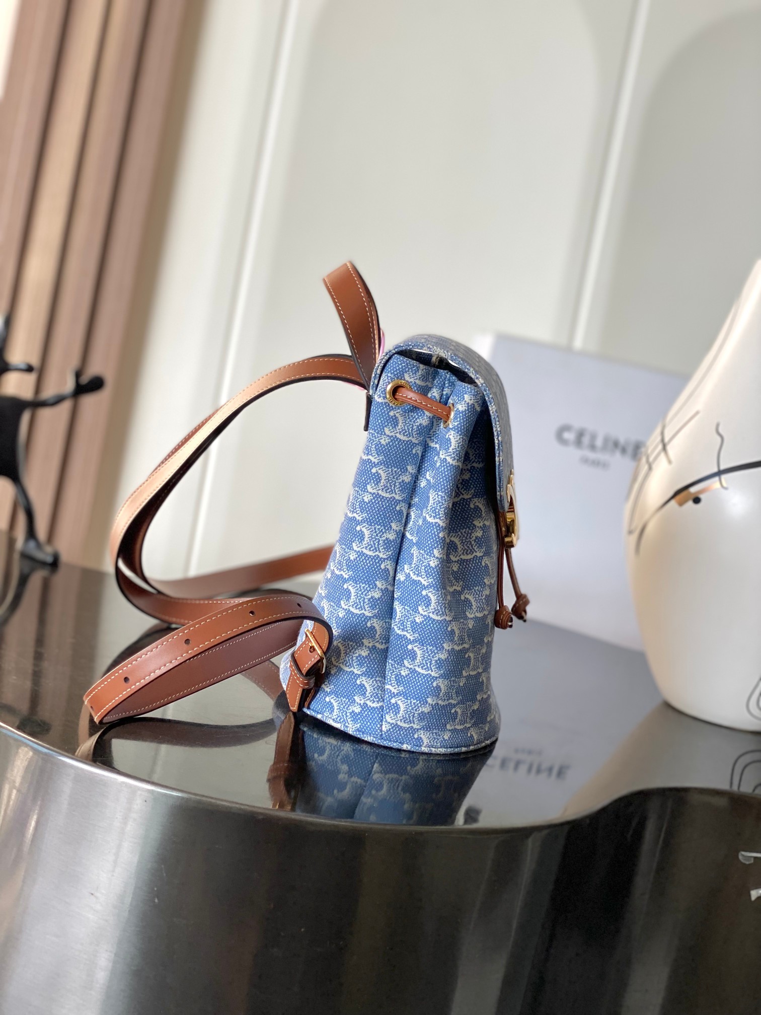 [TOP] CELINE Bonnie Printed Backpack 25x18x13 cm - Blue