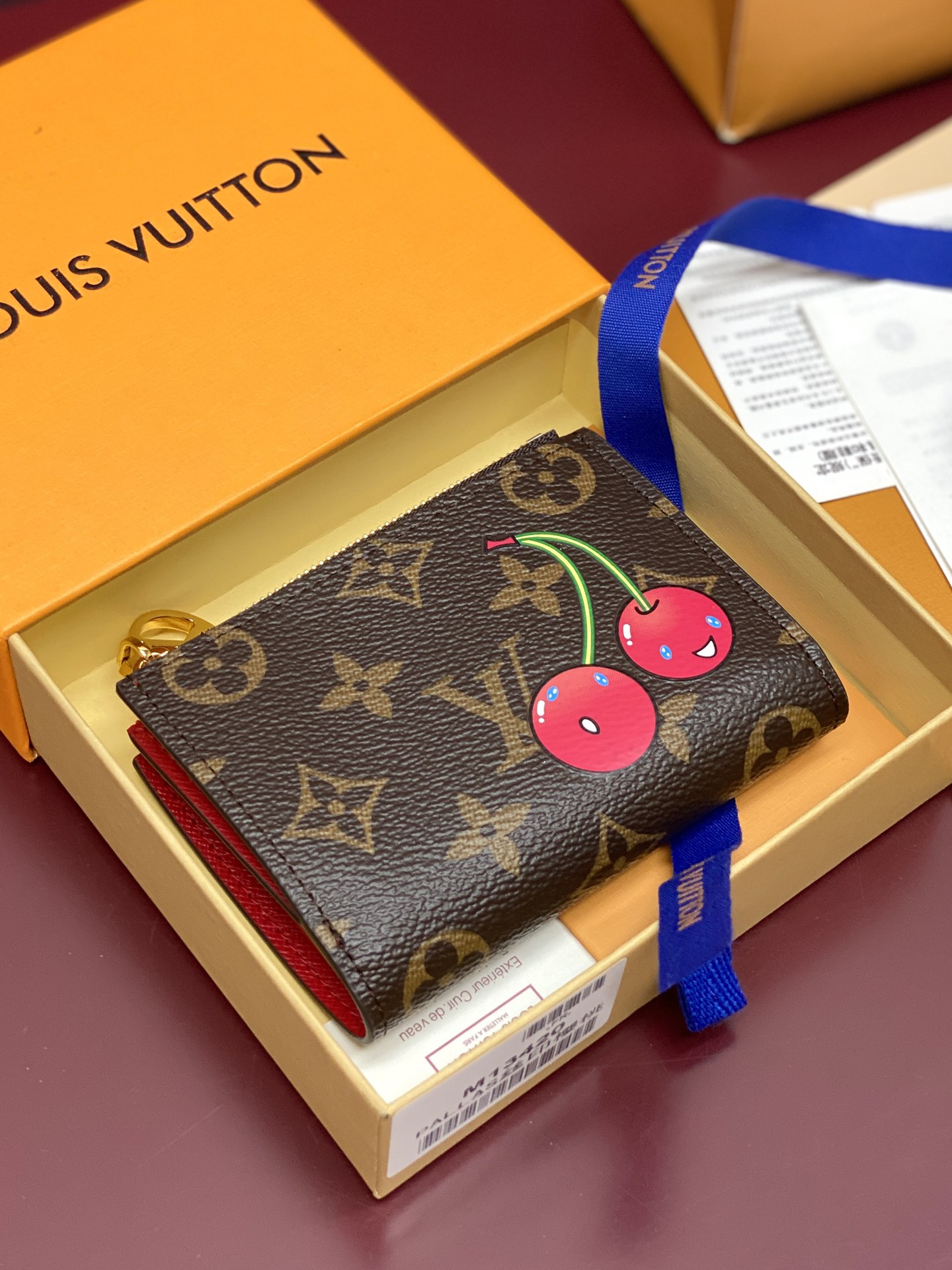 [TOP] Louis Vuitton LV Wallet Monogram with Cherry Pattern 11.5x1.5x9cm - Brown