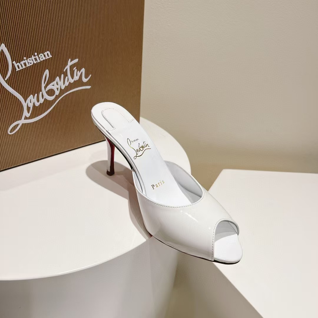 [TOP] Christian Louboutin CL High Heel Slippers - White