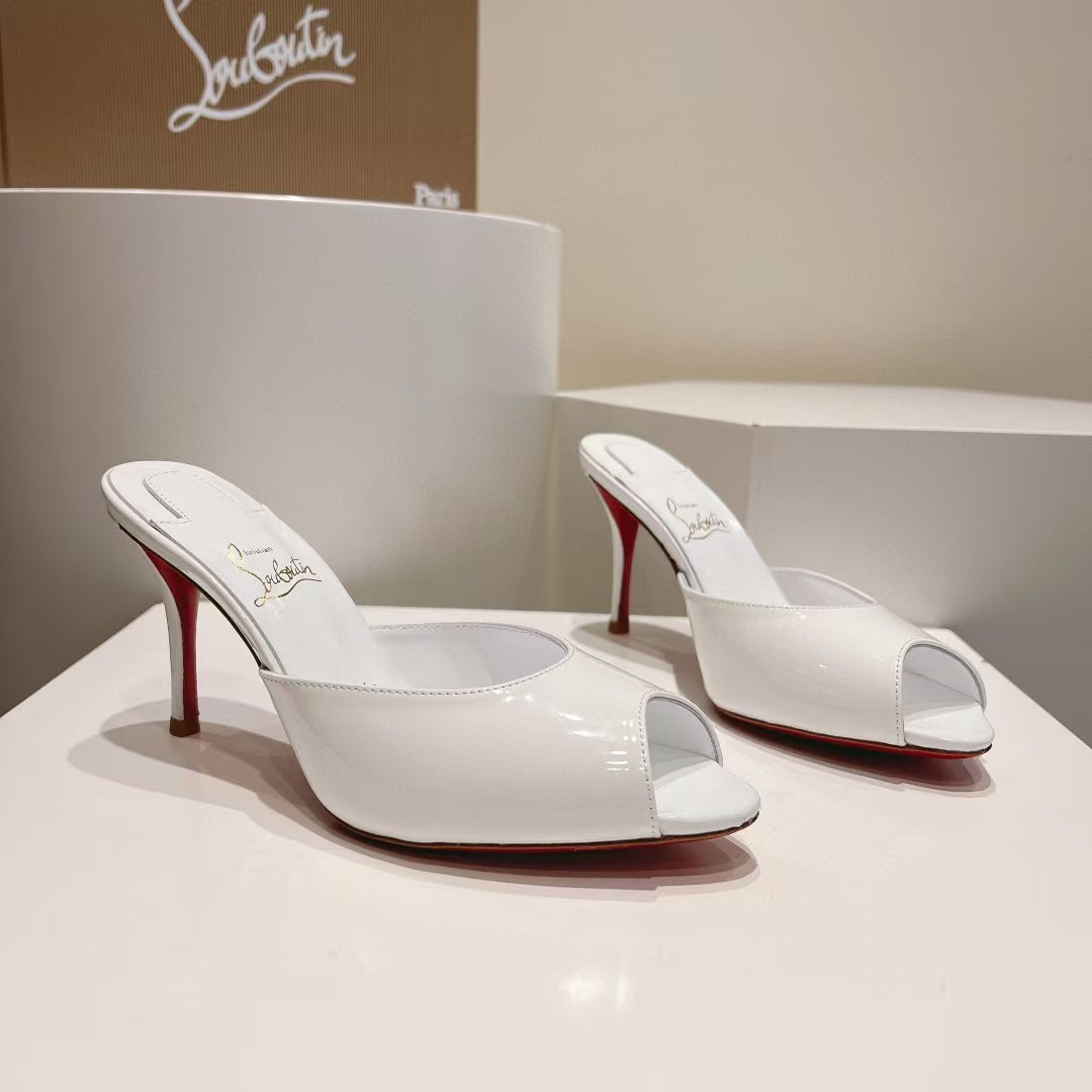 [TOP] Christian Louboutin CL High Heel Slippers - White